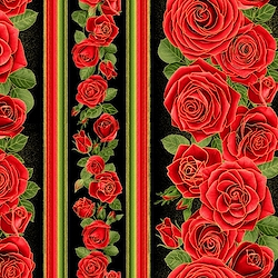 Black - Gilded Red Metallic Roses 11in Stripe